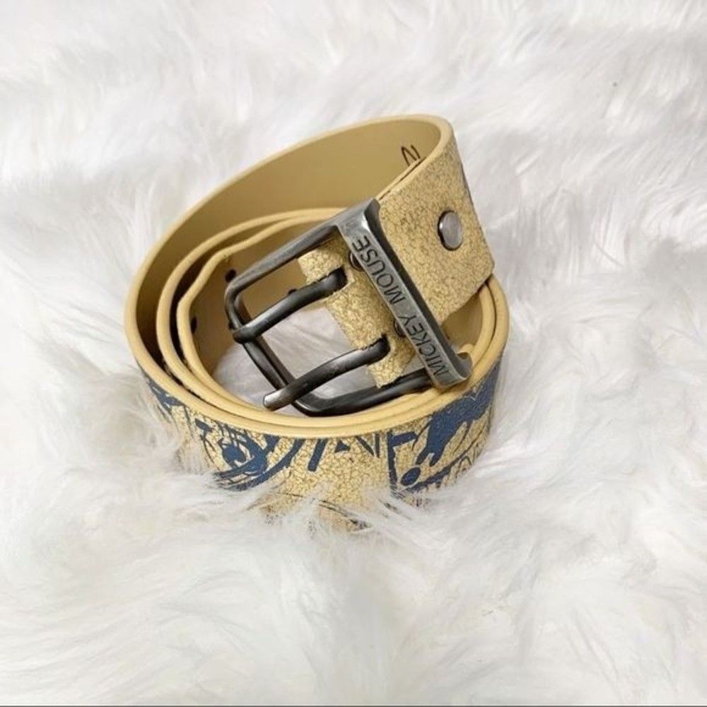 Disney Mickey Mouse Belt Faux Leather Silver Buckle Y2K 2000s Vibes